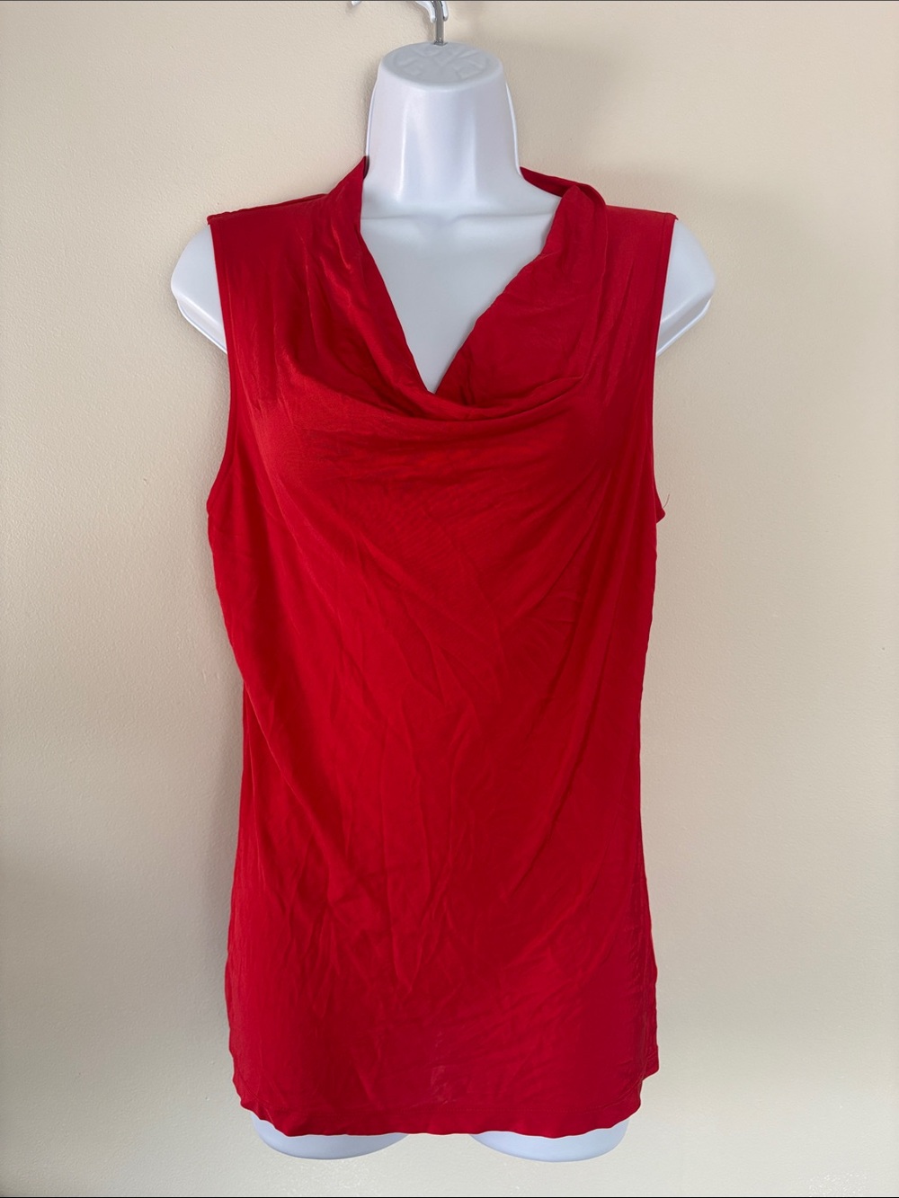 New York & Company Red Sleeveless Cowl Neck Tank